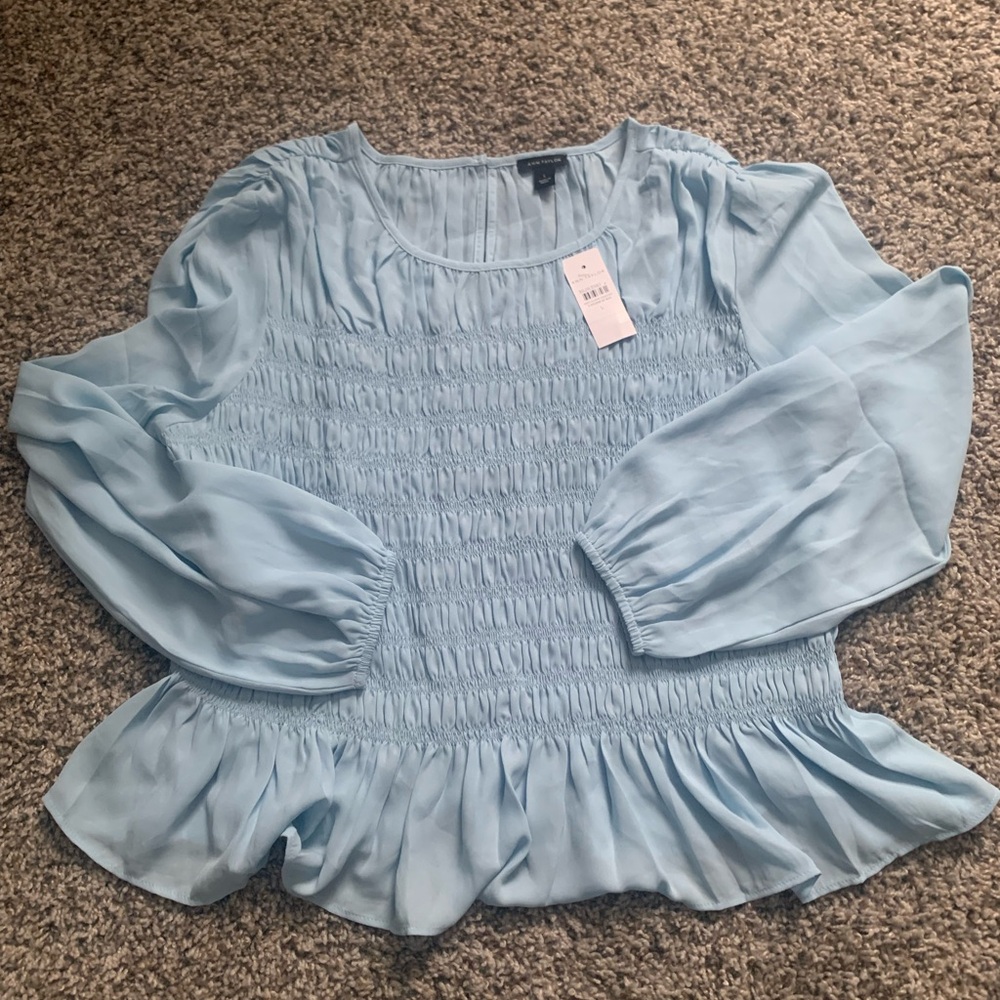 Ann Taylor Light Blue Smocked Blouse